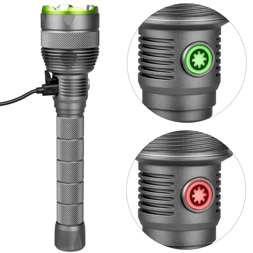 LED Pritemdomas įkraunamas žibintuvėlis su maitinimo bloku funkcija LED/5V IPX7 10000 blizgus 2600 mAh