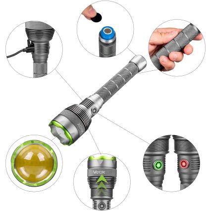 LED Pritemdomas įkraunamas žibintuvėlis su maitinimo bloku funkcija LED/5V IPX7 10000 blizgus 2600 mAh