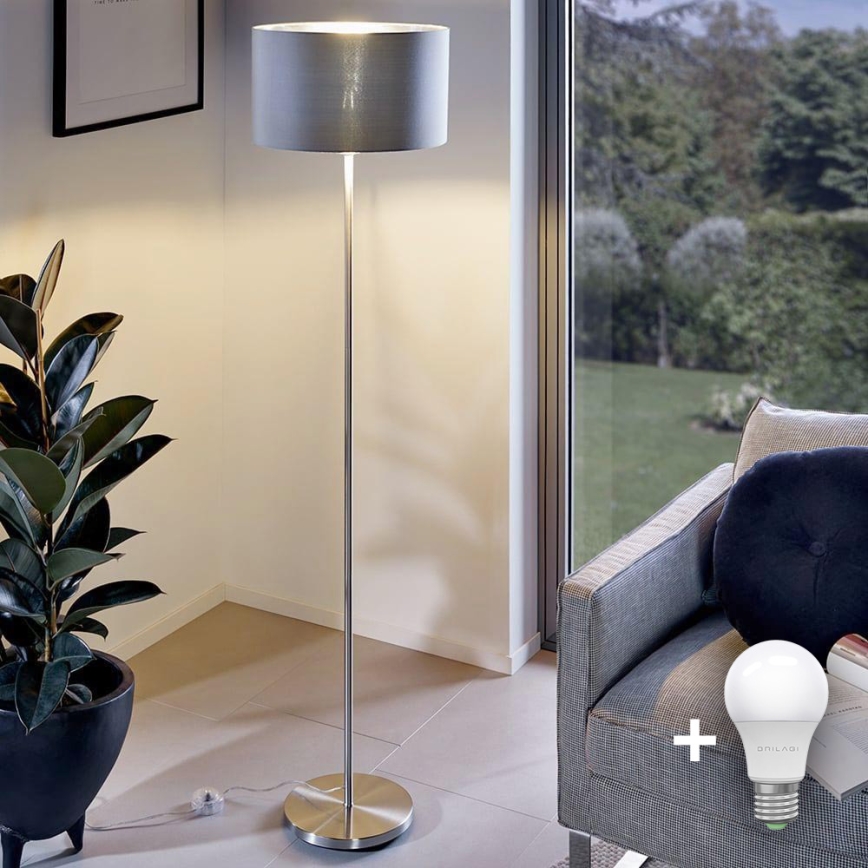 LED pastatoma lempa TUNJA 1xE27/20W/230V Ø 30 cm matinis chromas/pilka