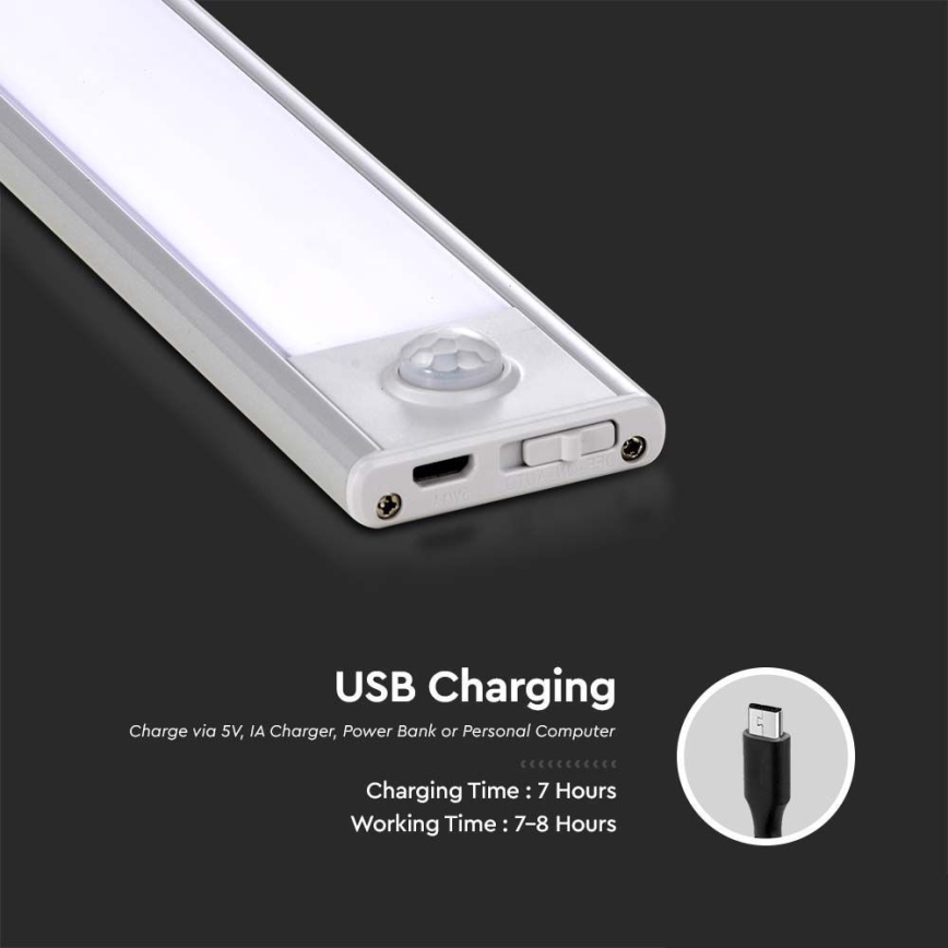 LED pošvietidlo po linką su jutikliu LED/2,5W/5V 3000 mAh 3000K