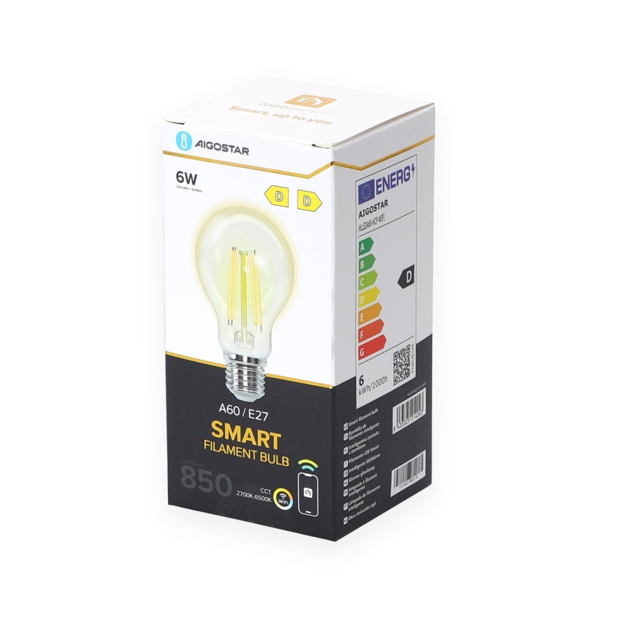 LED pritemdoma elektros lemputė A60 E27/6W/230V 2700-6500K Wi-Fi - Aigostar