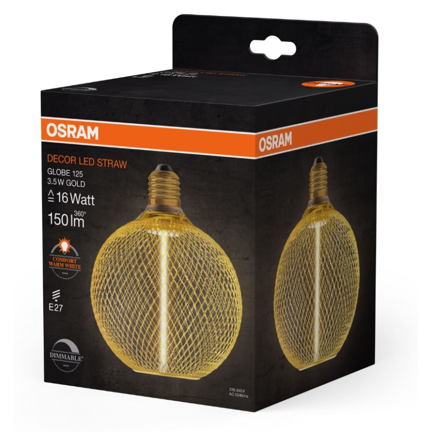 LED pritemdoma elektros lemputė DECOR  FILAMENT G125 E27/3,5W/230V 1800K auksas - Osram