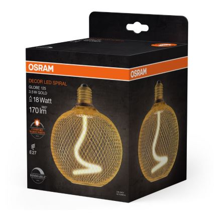 LED pritemdoma elektros lemputė DECOR FILAMENT G125 E27/3,5W/230V 1800K auksas - Osram