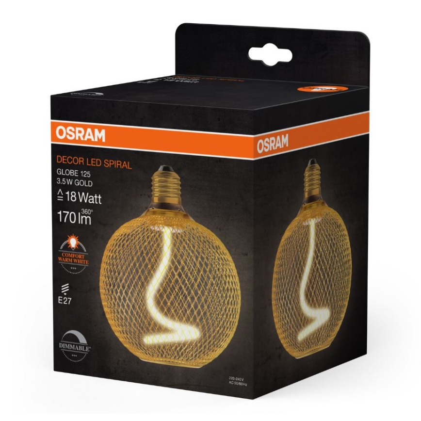 LED pritemdoma elektros lemputė DECOR FILAMENT G125 E27/3,5W/230V 1800K auksas - Osram