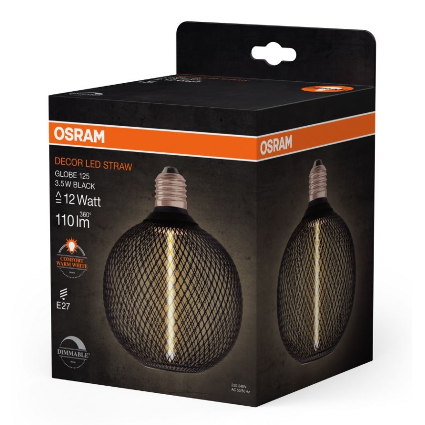 LED pritemdoma elektros lemputė DECOR  FILAMENT G125 E27/3,5W/230V 1800K juoda - Osram