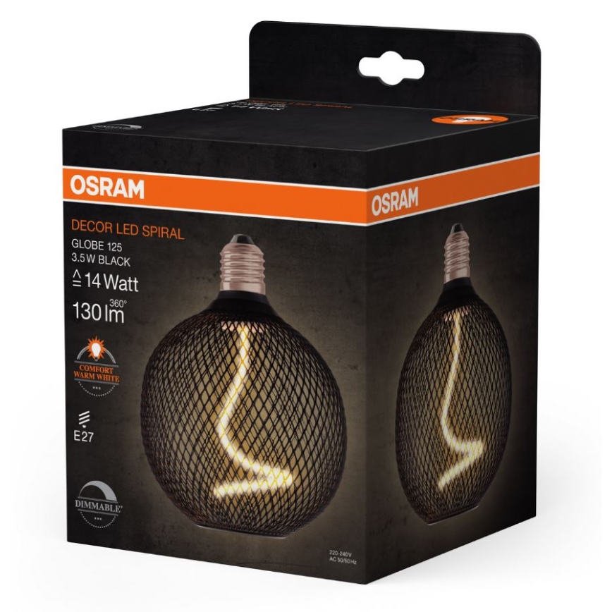 LED pritemdoma elektros lemputė DECOR FILAMENT G125 E27/3,5W/230V 1800K juoda - Osram