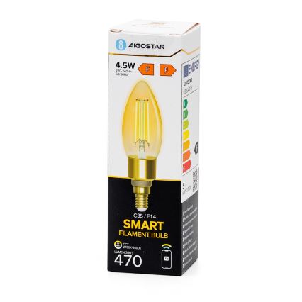 LED pritemdoma elektros lemputė FILAMENT C35 E14/4,5W/230V 2700-6500K Wi-Fi - Aigostar