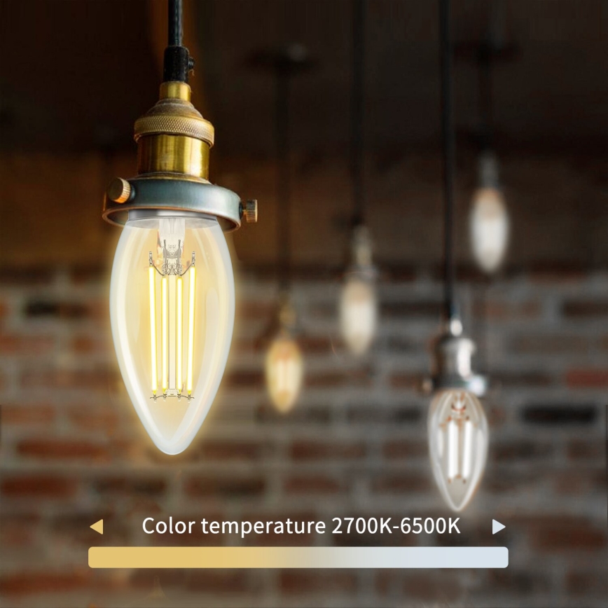 LED pritemdoma elektros lemputė FILAMENT C35 E27/4,5W/230V 2700-6500K Wi-Fi - Aigostar