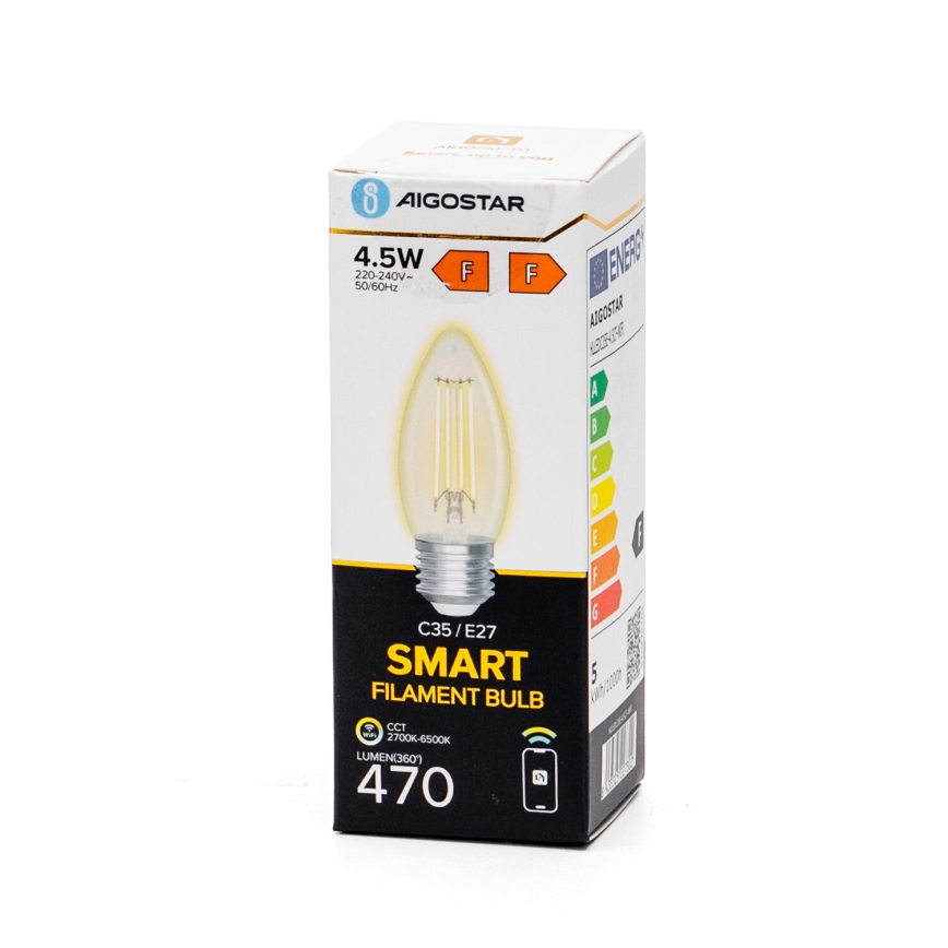 LED pritemdoma elektros lemputė FILAMENT C35 E27/4,5W/230V 2700-6500K Wi-Fi - Aigostar