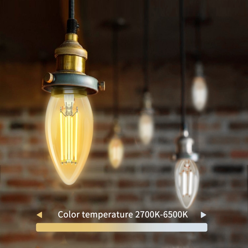 LED pritemdoma elektros lemputė FILAMENT C35 E27/4,5W/230V 2700-6500K Wi-Fi - Aigostar
