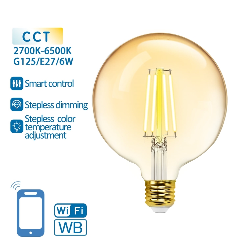 LED pritemdoma elektros lemputė FILAMENT G125 E27/6W/230V 2700-6500K Wi-Fi - Aigostar