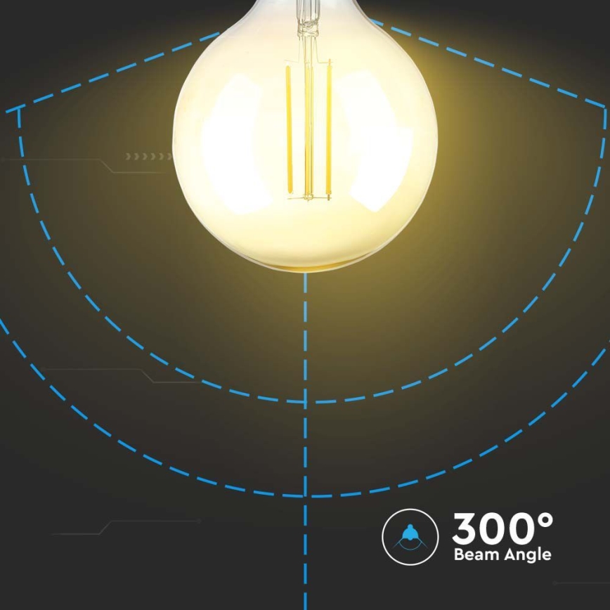 LED pritemdoma elektros lemputė FILAMENT G125 E27/8W/230V 2200K