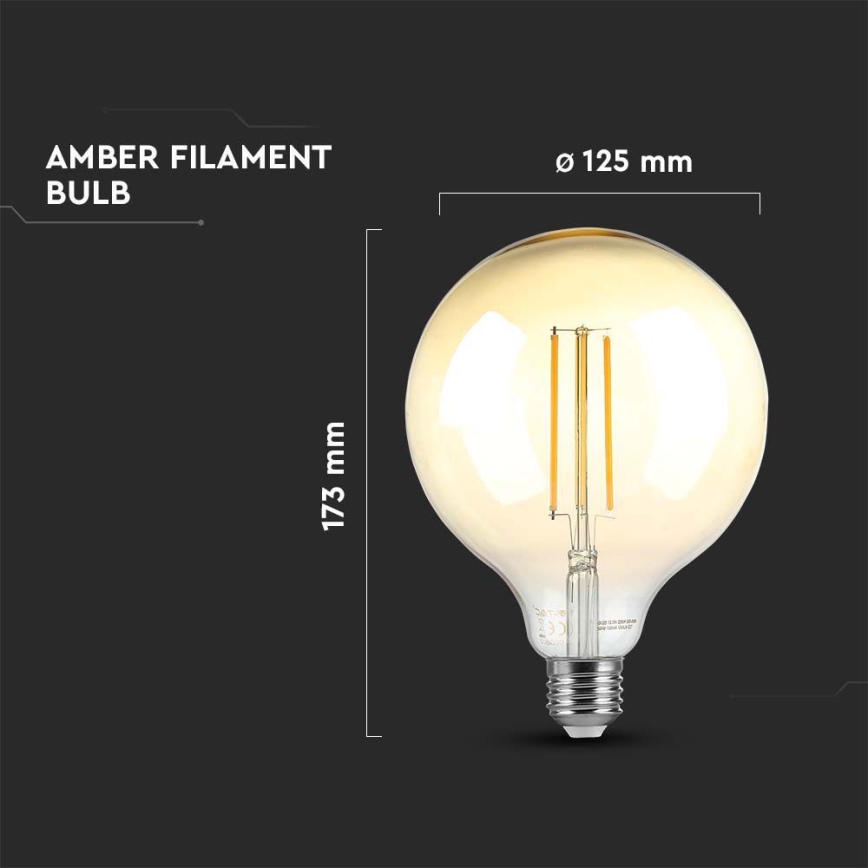 LED pritemdoma elektros lemputė FILAMENT G125 E27/8W/230V 2200K