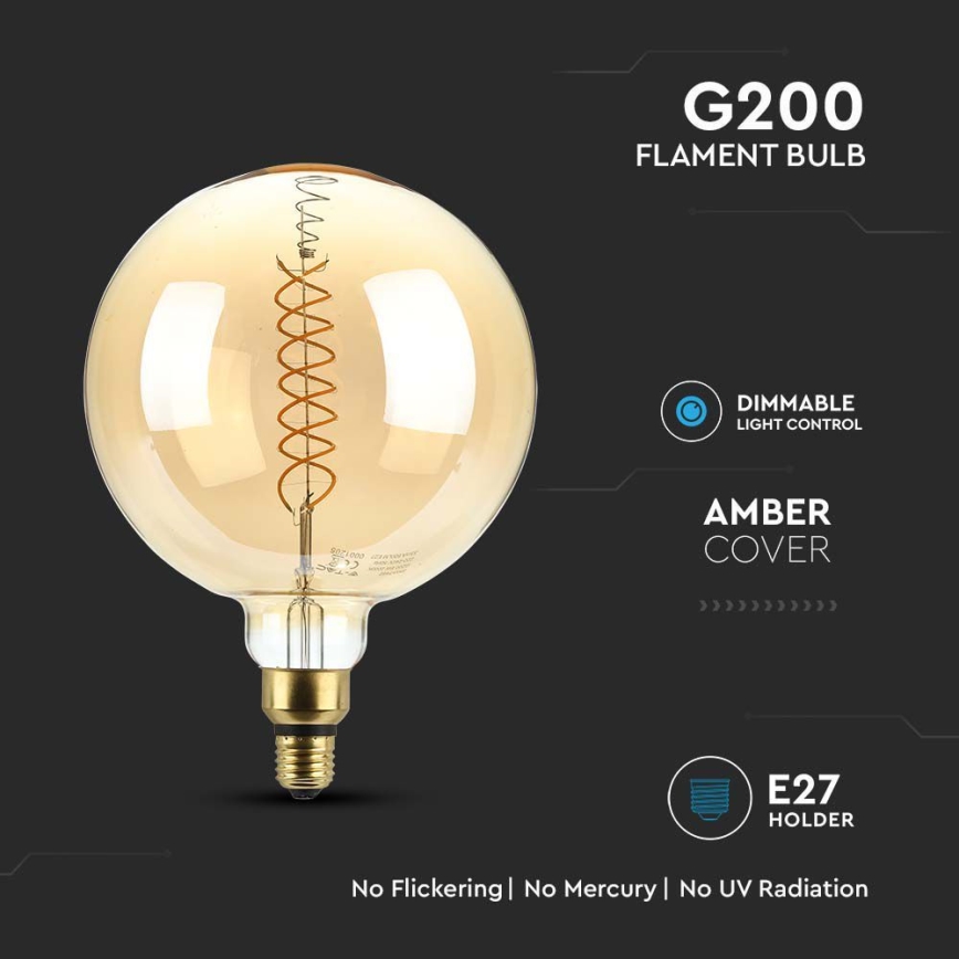 LED pritemdoma elektros lemputė FILAMENT G200 E27/8W/230V 1800K