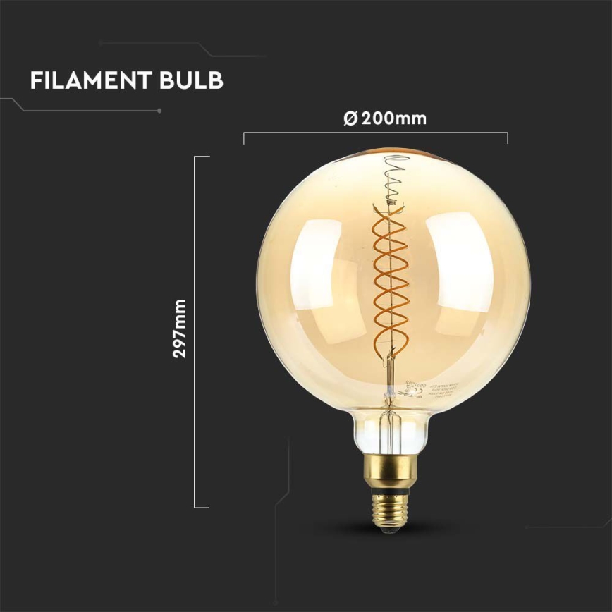 LED pritemdoma elektros lemputė FILAMENT G200 E27/8W/230V 1800K
