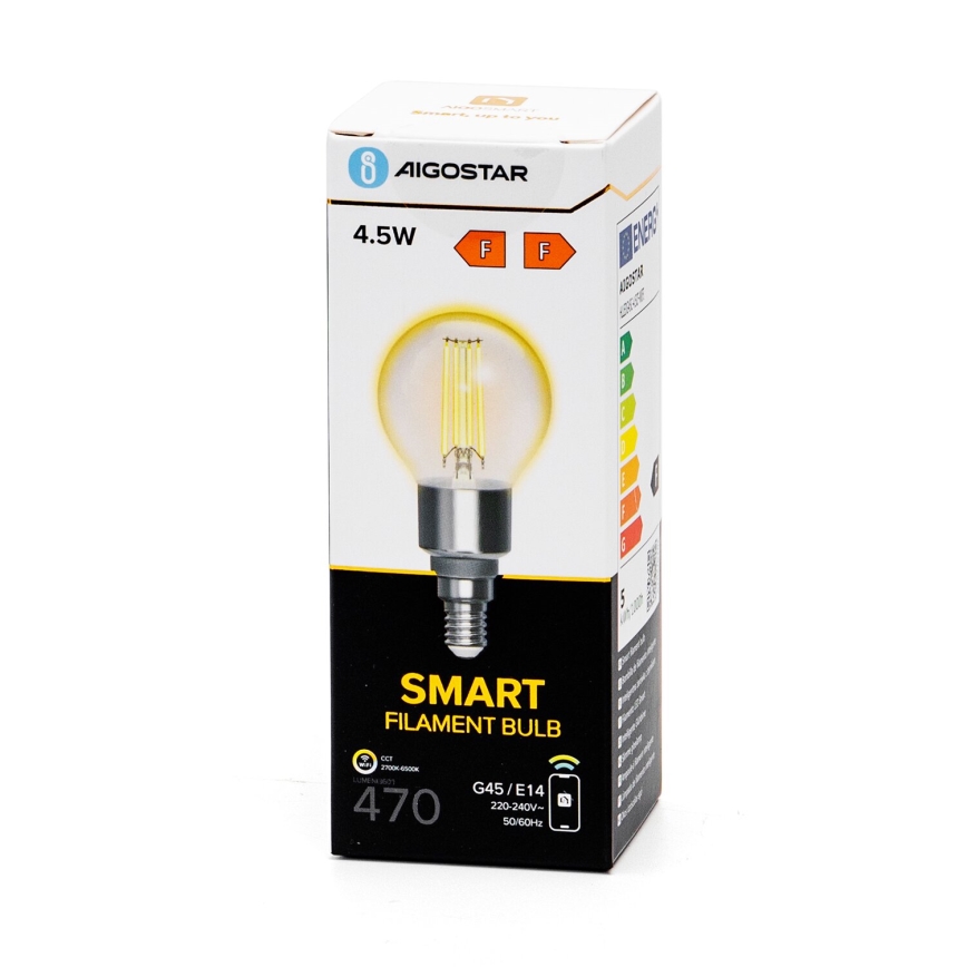 LED pritemdoma elektros lemputė FILAMENT G45 E14/4,5W/230V 2700-6500K Wi-Fi - Aigostar