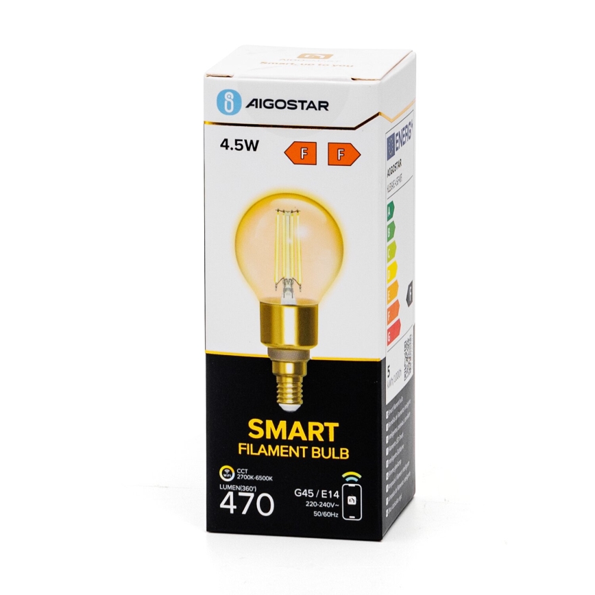 LED pritemdoma elektros lemputė FILAMENT G45 E14/4,5W/230V 2700-6500K Wi-Fi - Aigostar