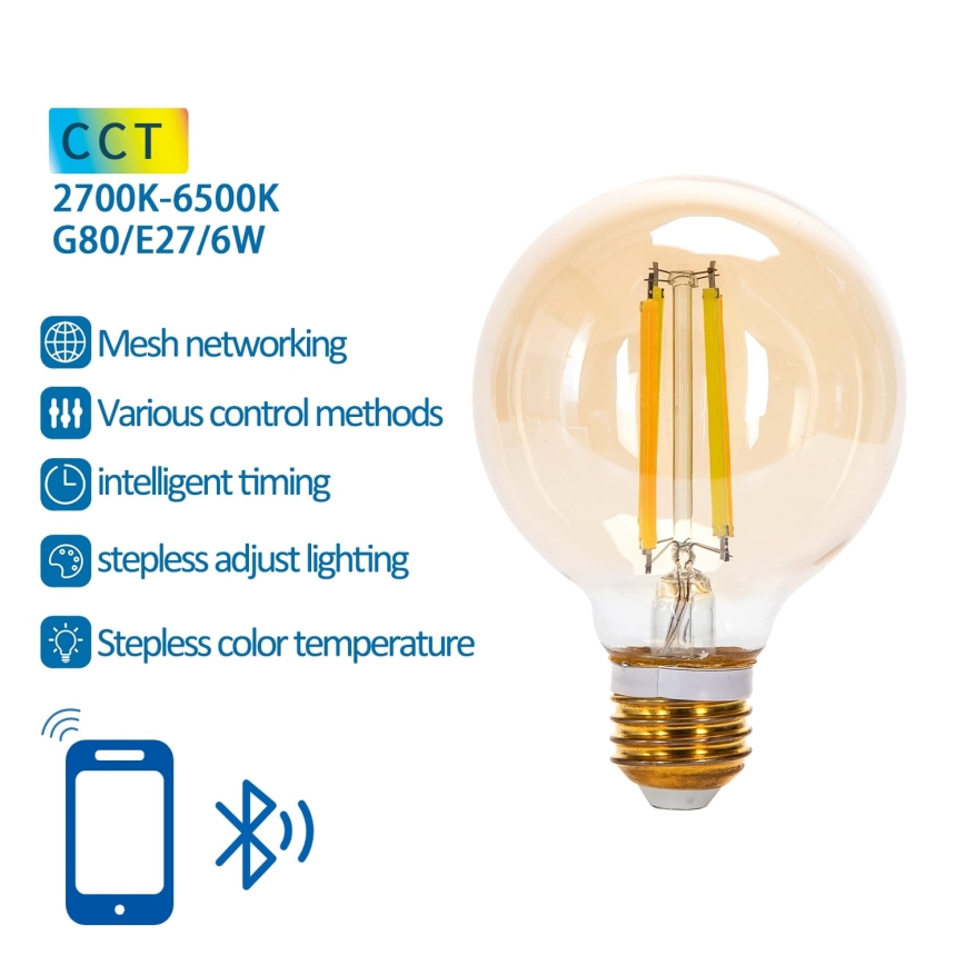 LED pritemdoma elektros lemputė FILAMENT MESH Išmanus G80 E27/6W/230V 2700-6500K - Aigostar
