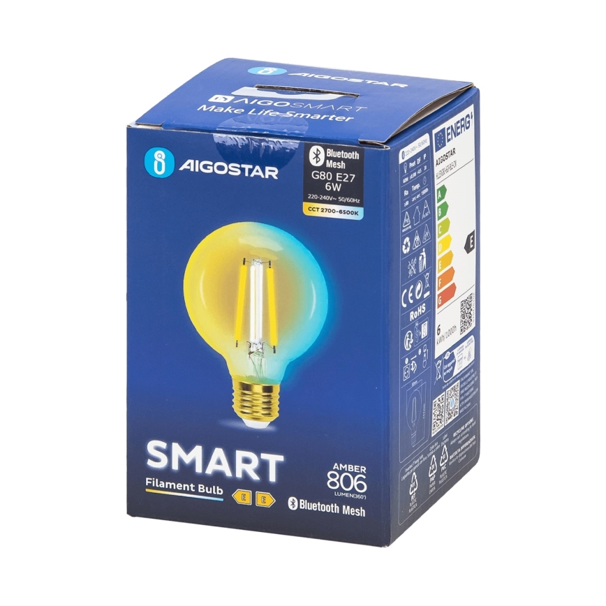 LED pritemdoma elektros lemputė FILAMENT MESH Išmanus G80 E27/6W/230V 2700-6500K - Aigostar
