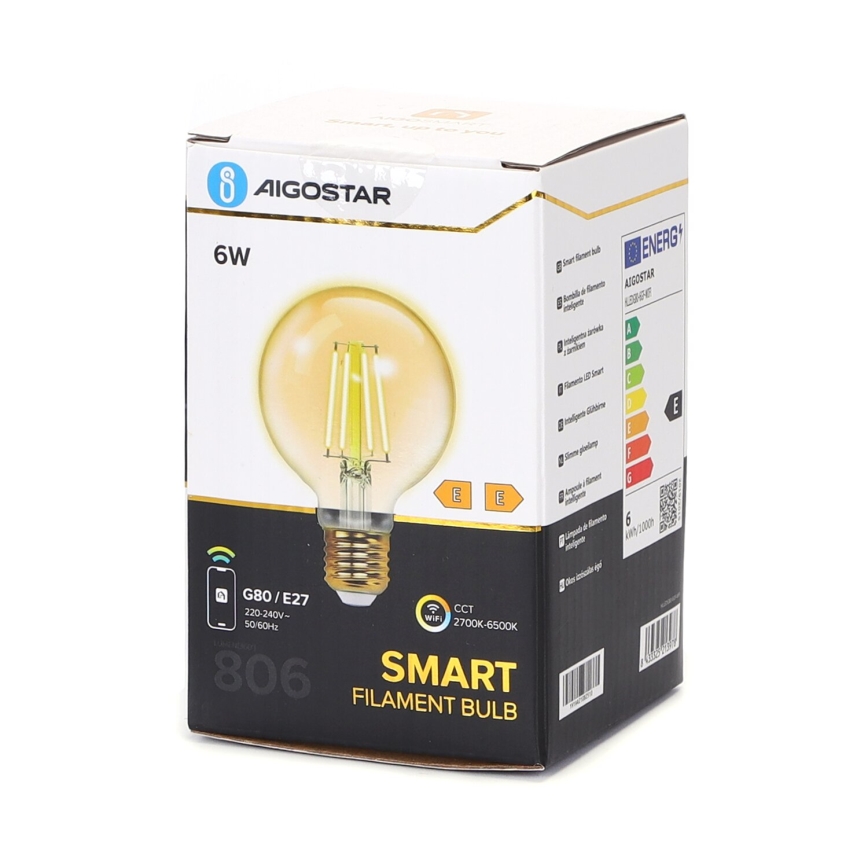 LED pritemdoma elektros lemputė FILAMENT G80 E27/6W/230V 2700-6500K Wi-Fi - Aigostar