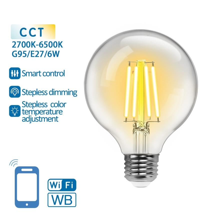 LED pritemdoma elektros lemputė FILAMENT G95 E27/6W/230V 2700-6500K Wi-Fi - Aigostar