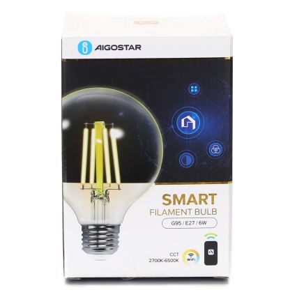 LED pritemdoma elektros lemputė FILAMENT G95 E27/6W/230V 2700-6500K Wi-Fi - Aigostar