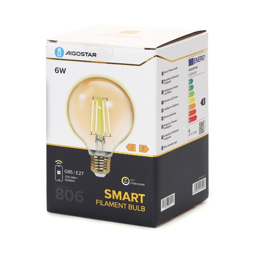 LED pritemdoma elektros lemputė FILAMENT G95 E27/6W/230V 2700-6500K Wi-Fi - Aigostar