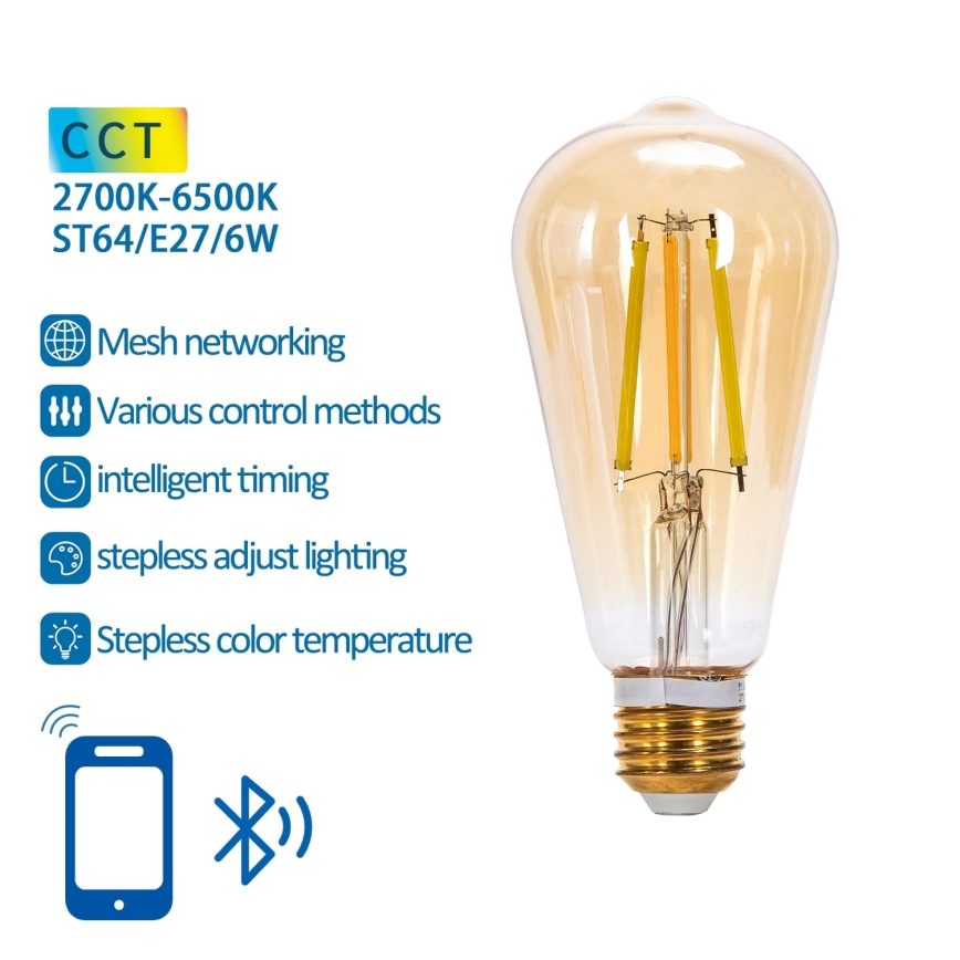 LED pritemdoma elektros lemputė FILAMENT MESH Išmanus ST64 E27/6W/230V 2700-6500K - Aigostar