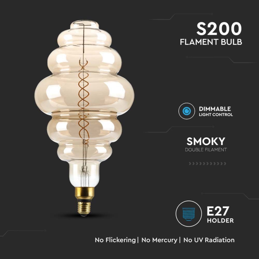 LED pritemdoma elektros lemputė FILAMENT S200 E27/8W/230V 1800K