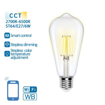 LED pritemdoma elektros lemputė FILAMENT ST64 E27/6W/230V 2700-6500K Wi-Fi - Aigostar