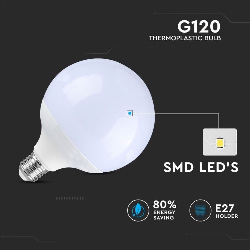 LED pritemdoma elektros lemputė G120 E27/13W/230V 6400K
