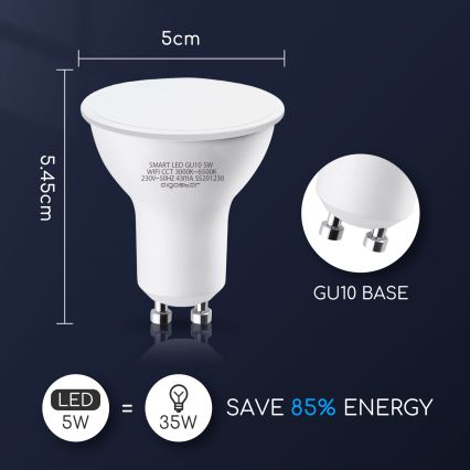 LED pritemdoma elektros lemputė GU10/5W/230V 3000-6500K Wi-Fi - Aigostar