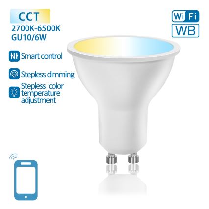 LED pritemdoma elektros lemputė GU10/6W/230V 2700-6500K Wi-Fi - Aigostar