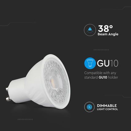 LED pritemdoma elektros lemputė GU10/6W/230V 6500K 38°