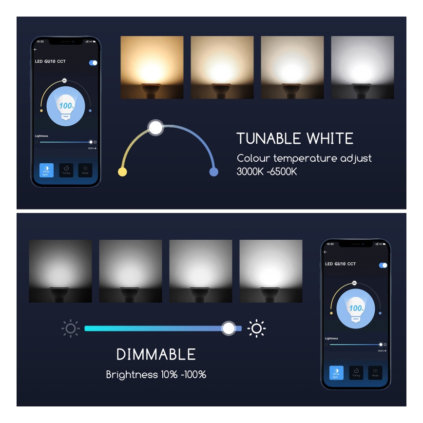 LED pritemdoma elektros lemputė GU10/7W/230V 3000-6500K Wi-Fi - Aigostar