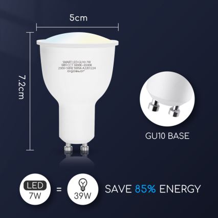 LED pritemdoma elektros lemputė GU10/7W/230V 3000-6500K Wi-Fi - Aigostar