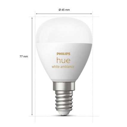 LED pritemdoma elektros lemputė Philips Hue WHITE AMBIANCE P45 E14/5,1W/230V 2200-6500K