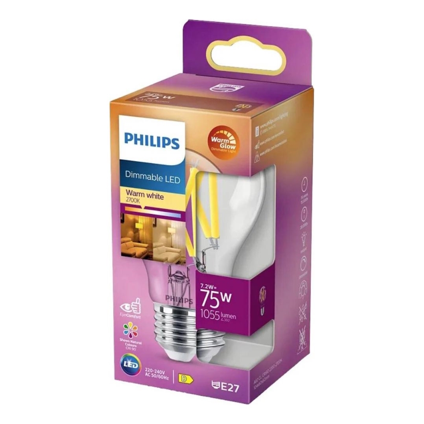 LED pritemdoma elektros lemputė Philips Warm Glow A60 E27/7,9W/230V 2200-2700K CRI 90