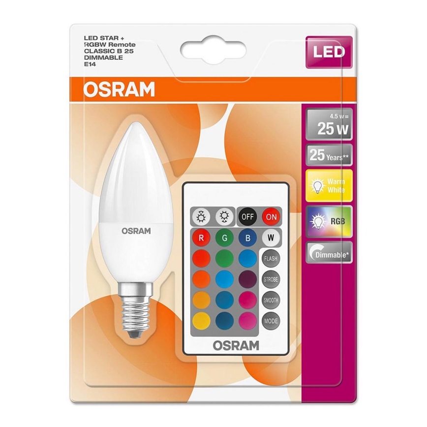 LED pritemdoma elektros lemputė RGB STAR E14/4,5W/230V 2700K – Osram