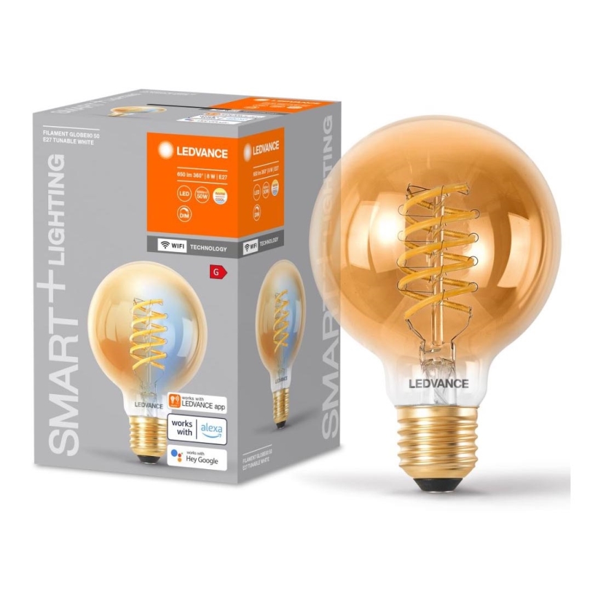 LED pritemdoma elektros lemputė SMART+ FILAMENT GLOBE G80 E27/8W/230V 2200-5000K Wi-Fi - Ledvance