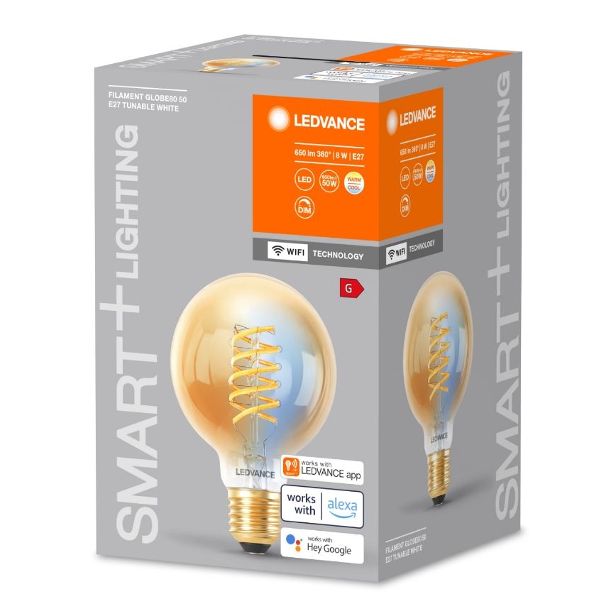 LED pritemdoma elektros lemputė SMART+ FILAMENT GLOBE G80 E27/8W/230V 2200-5000K Wi-Fi - Ledvance