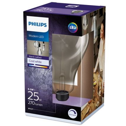 LED pritemdoma elektros lemputė SMOKY VINTAGE Philips A160 E27/6,5W/230V 4000K