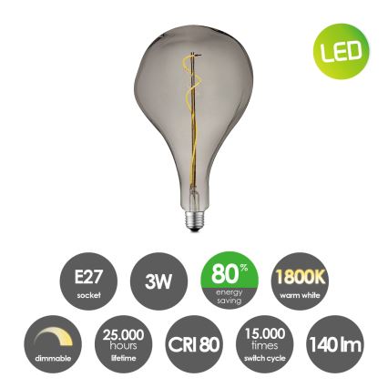 LED pritemdoma elektros lemputė VINTAGE EDISON E27/3W/230V 1800K