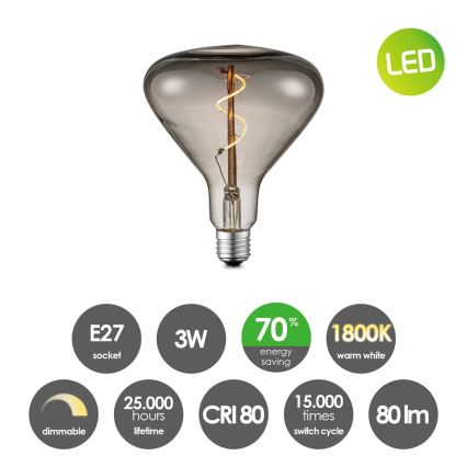 LED pritemdoma elektros lemputė VINTAGE EDISON E27/3W/230V 1800K