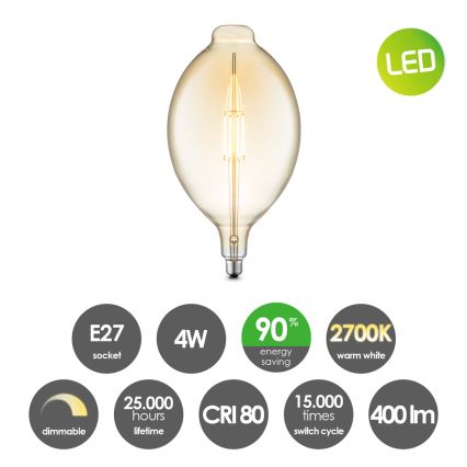 LED pritemdoma elektros lemputė VINTAGE EDISON E27/4W/230V 2700K