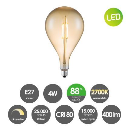 LED pritemdoma elektros lemputė VINTAGE EDISON E27/4W/230V 2700K