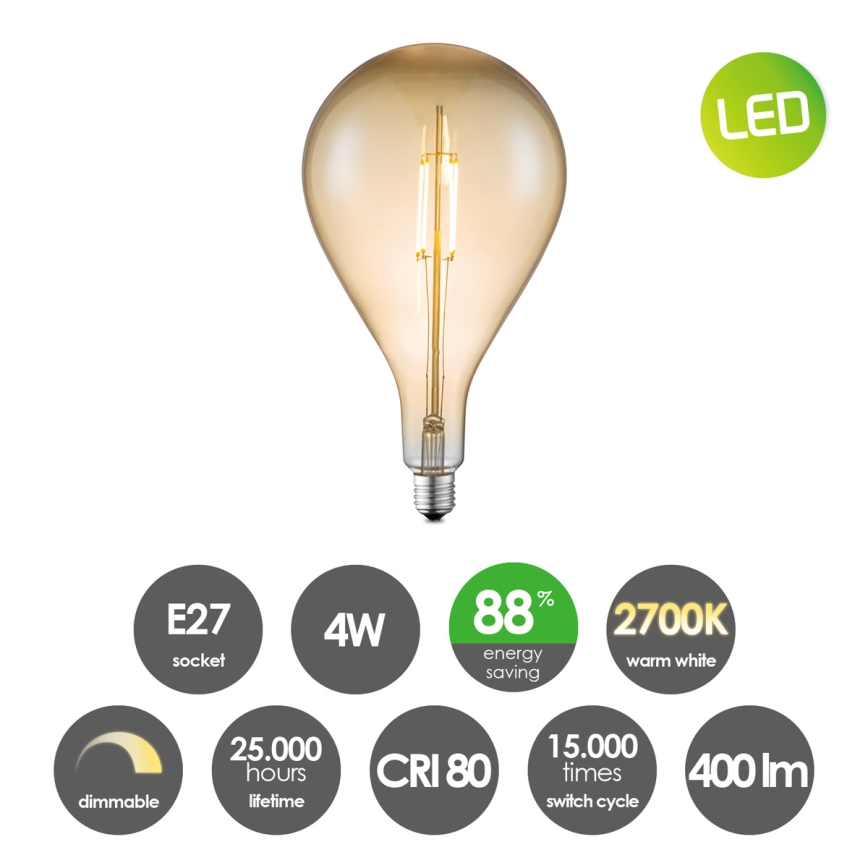 LED pritemdoma elektros lemputė VINTAGE EDISON E27/4W/230V 2700K