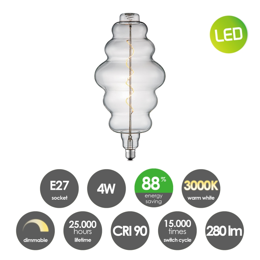 LED pritemdoma elektros lemputė VINTAGE EDISON E27/4W/230V 3000K CRI 90