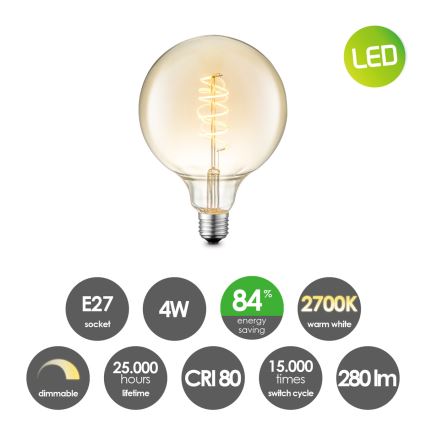 LED pritemdoma elektros lemputė VINTAGE EDISON G125 E27/4W/230V 2700K