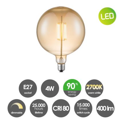 LED pritemdoma elektros lemputė VINTAGE EDISON G180 E27/4W/230V 2700K